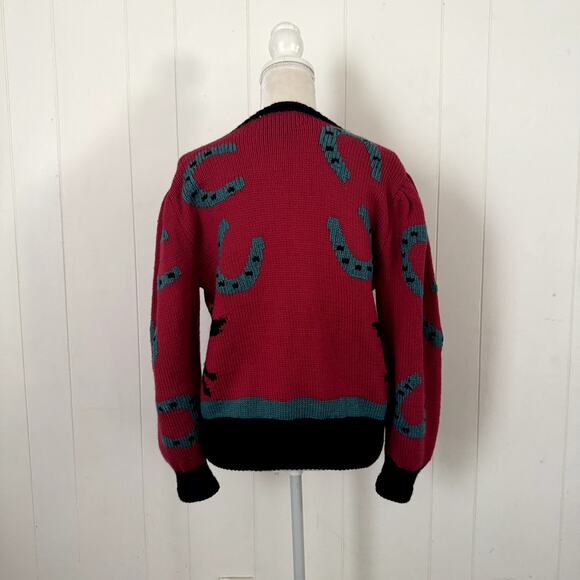 Vintage Berek Horseshoe Jockey Hand Knit Wool Western Cardigan Sweater - Picture 2 of 6